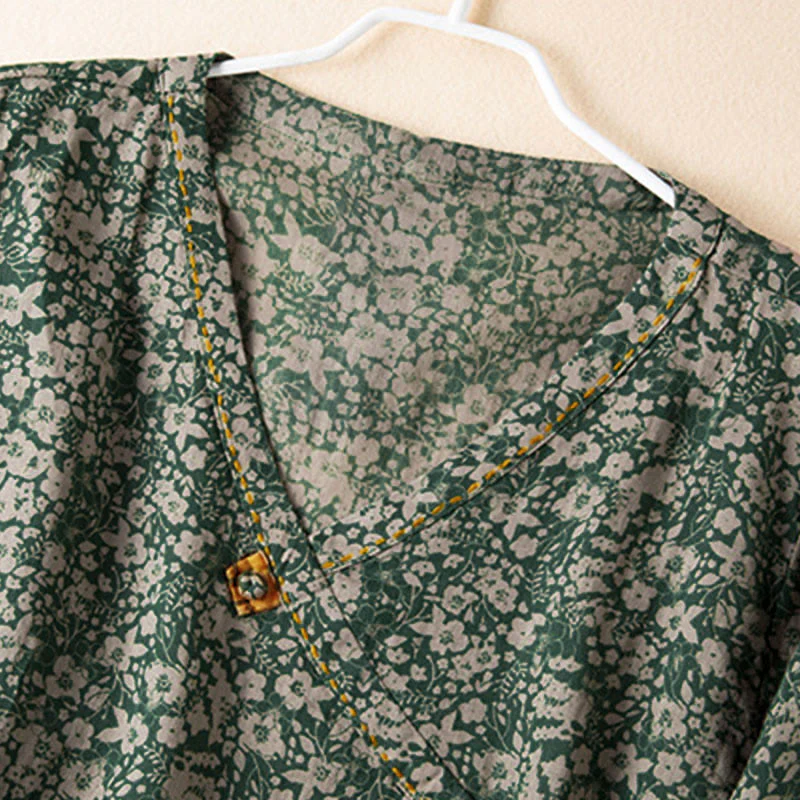 Camicia da donna a maniche lunghe con scollo a V e motivo floreale stampato Buddha Stones Spring - Image 10