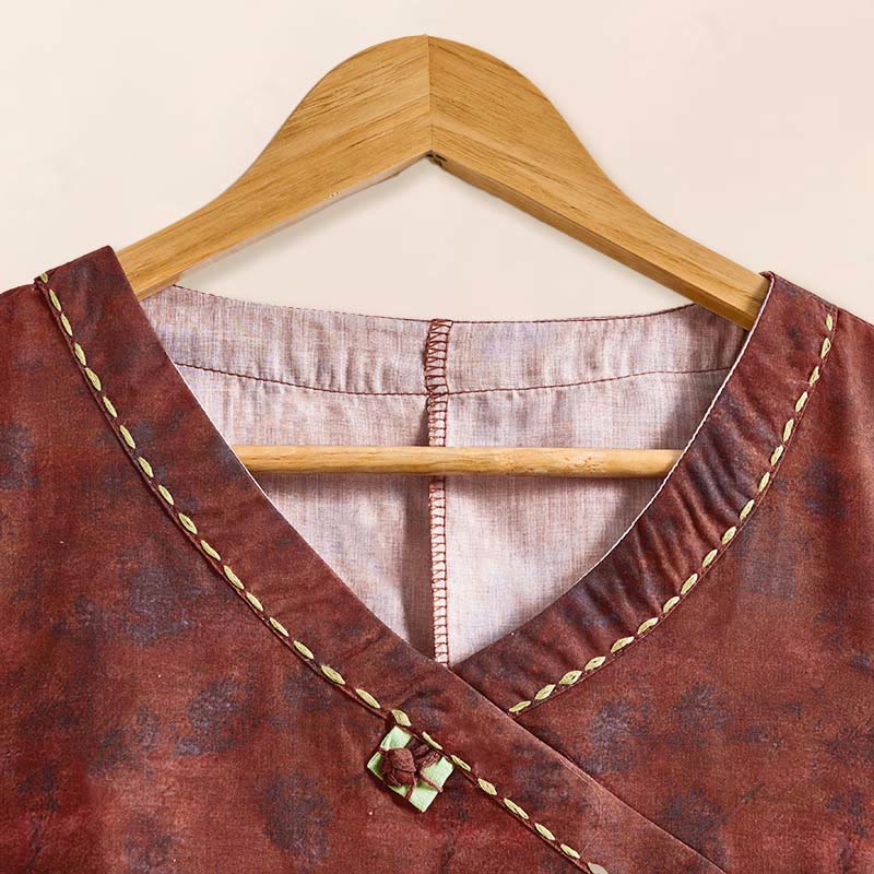 Camicia da donna a maniche lunghe con scollo a V e motivo floreale stampato Buddha Stones Spring - Image 16