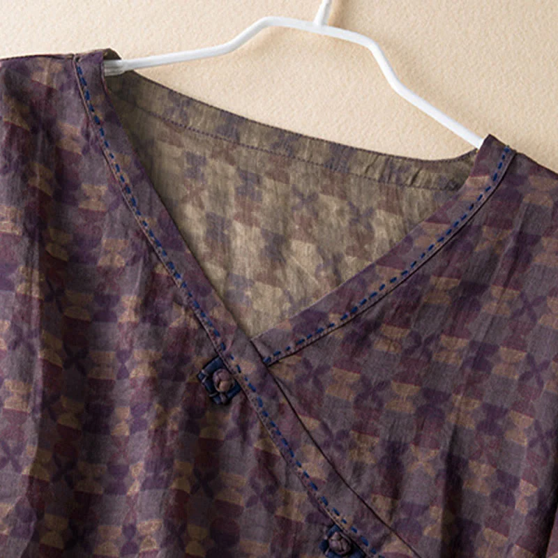 Camicia da donna a maniche lunghe con scollo a V e motivo floreale stampato Buddha Stones Spring - Image 2