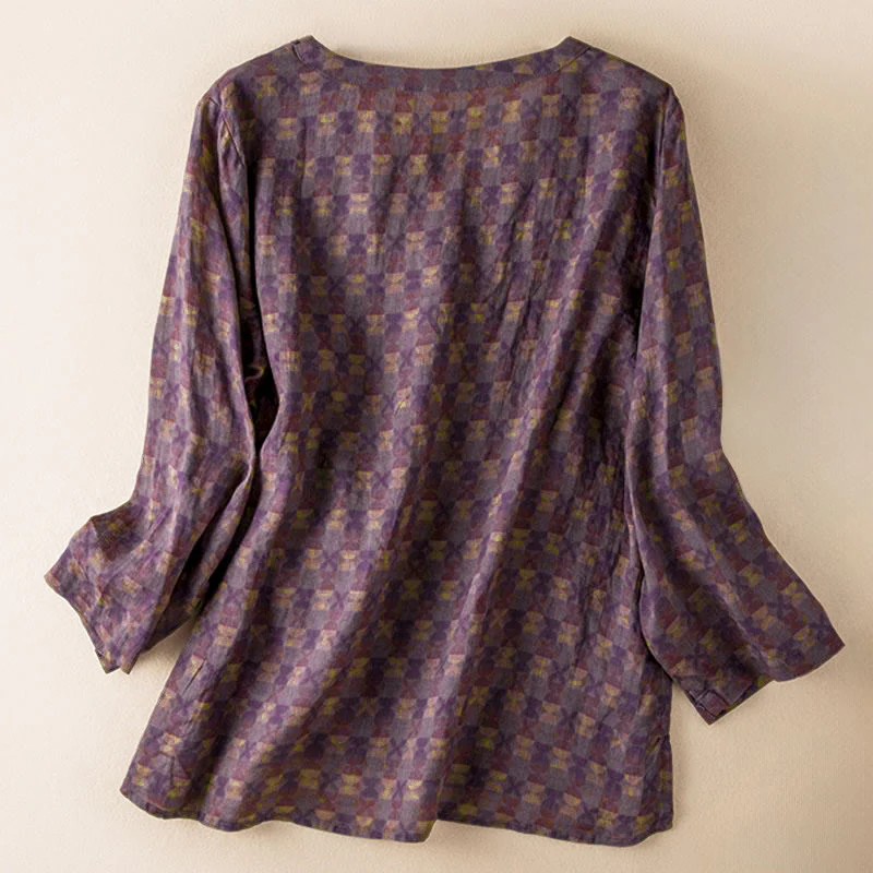 Camicia da donna a maniche lunghe con scollo a V e motivo floreale stampato Buddha Stones Spring - Image 4