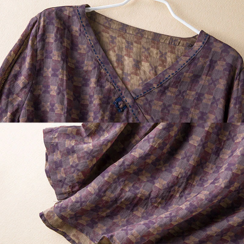 Camicia da donna a maniche lunghe con scollo a V e motivo floreale stampato Buddha Stones Spring - Image 5