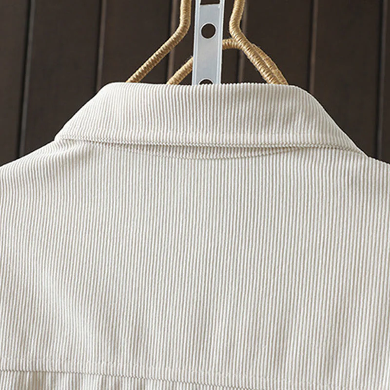 Camicia da donna a maniche lunghe in velluto a coste di cotone con bottoni semplici Buddha Stones Commute - Image 11