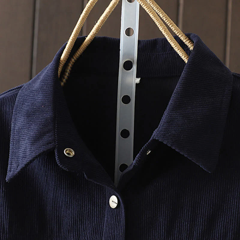 Camicia da donna a maniche lunghe in velluto a coste di cotone con bottoni semplici Buddha Stones Commute - Image 2