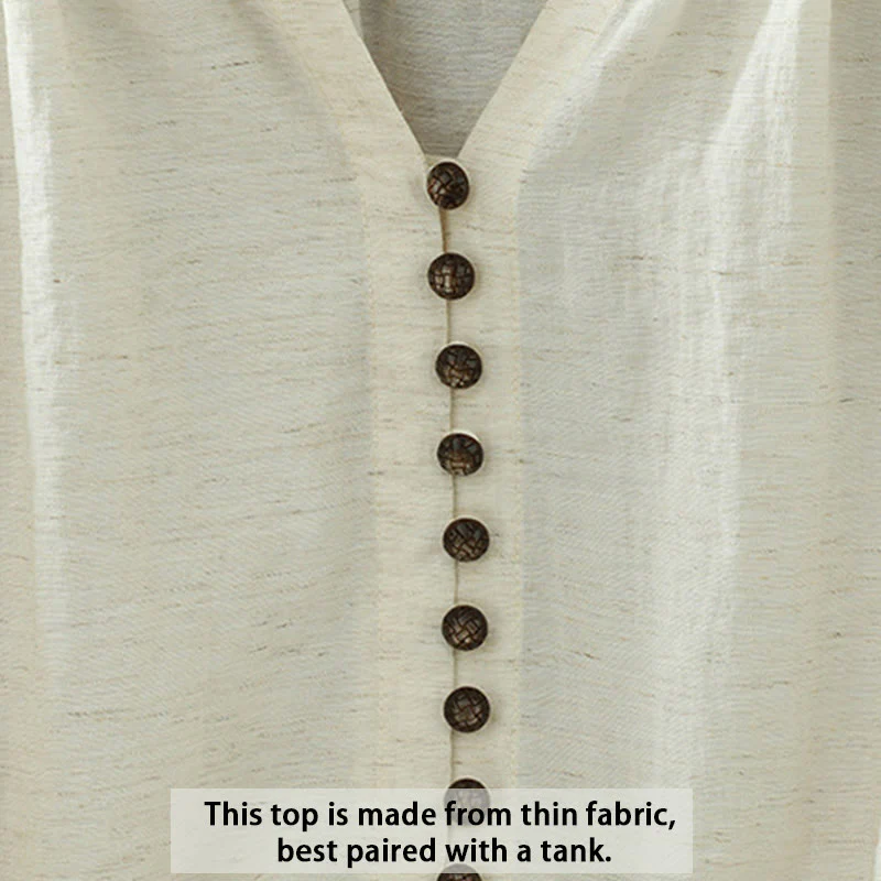 Camicia da donna con maniche a tre quarti e bottoni bianchi a tinta unita Buddha Stones - Image 5