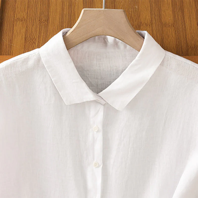 Camicia da donna in cotone a maniche corte con bottoni, tinta unita, estate, motivo Buddha Stones - Image 11
