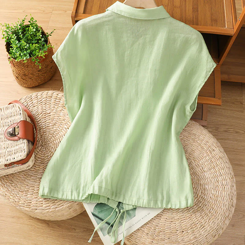 Camicia da donna in cotone a maniche corte con bottoni, tinta unita, estate, motivo Buddha Stones - Image 16