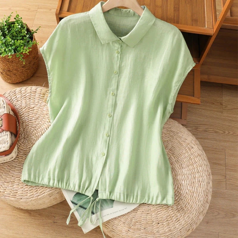 Camicia da donna in cotone a maniche corte con bottoni, tinta unita, estate, motivo Buddha Stones - Image 17