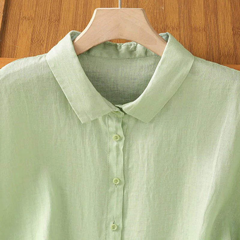 Camicia da donna in cotone a maniche corte con bottoni, tinta unita, estate, motivo Buddha Stones - Image 18