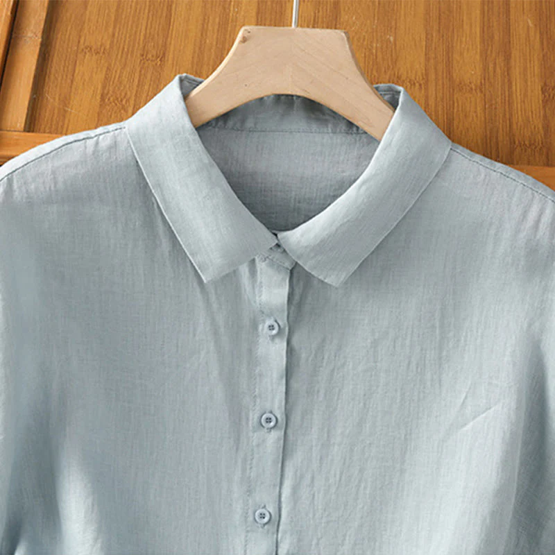 Camicia da donna in cotone a maniche corte con bottoni, tinta unita, estate, motivo Buddha Stones - Image 5