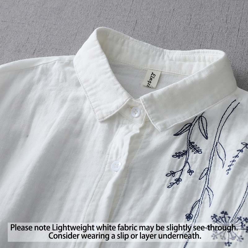 Camicia da donna in cotone a maniche lunghe con bottoni e fiori di tarassaco autunnali Buddha Stones - Image 3