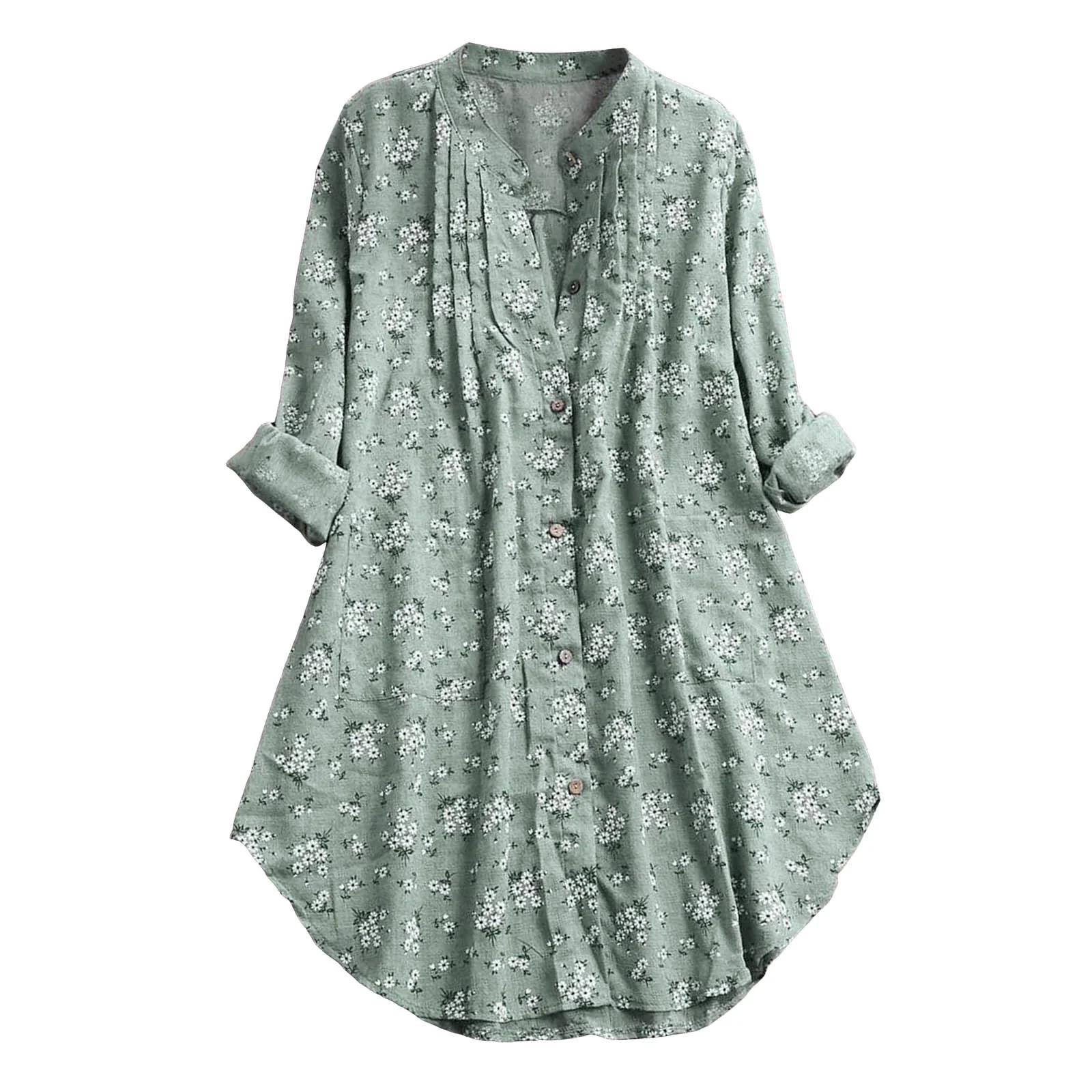 Camicia da donna in cotone a maniche lunghe con bottoni floreali Buddha Stones - Image 3
