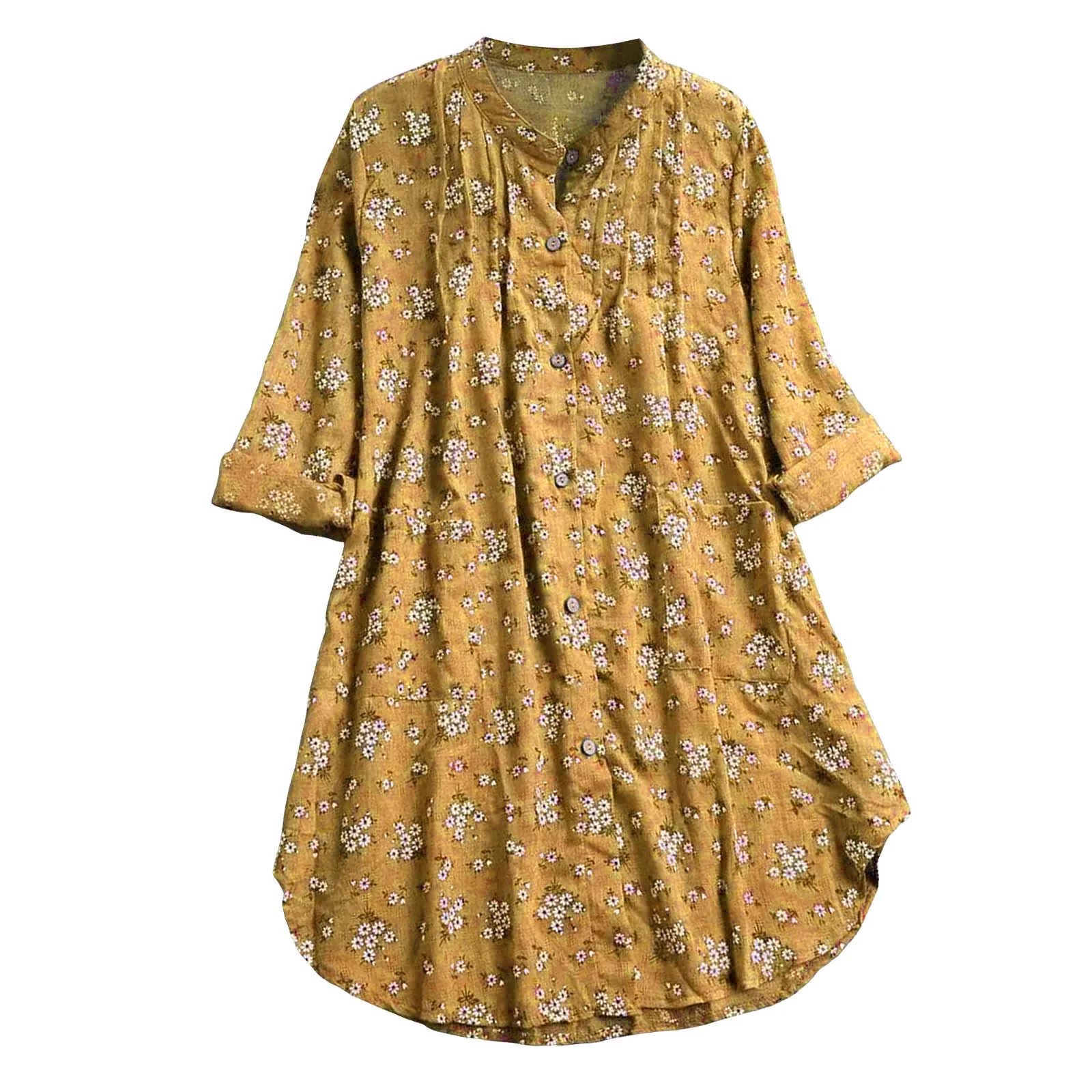 Camicia da donna in cotone a maniche lunghe con bottoni floreali Buddha Stones - Image 6