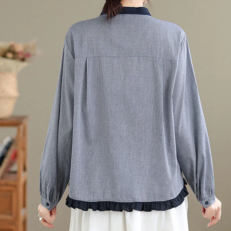Camicia da donna in cotone a maniche lunghe con bottoni, motivo a quadri autunnali Buddha Stones, motivo a righe - Image 12