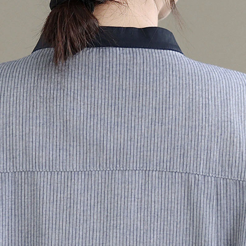 Camicia da donna in cotone a maniche lunghe con bottoni, motivo a quadri autunnali Buddha Stones, motivo a righe - Image 18