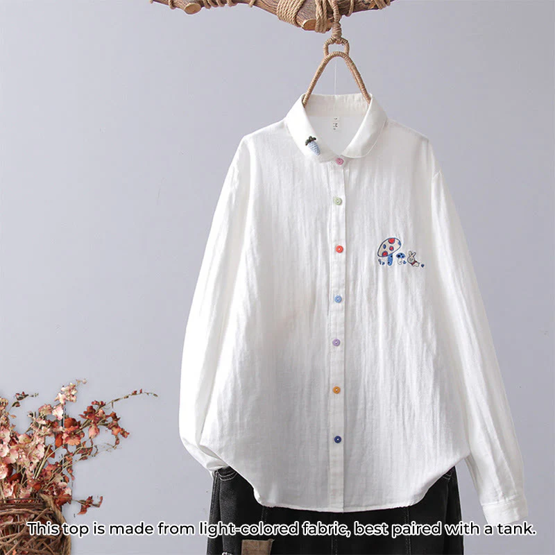 Camicia da donna in cotone a maniche lunghe con bottoni, motivo floreale a righe geometriche bianche, motivo Buddha Stones Fall - Image 12