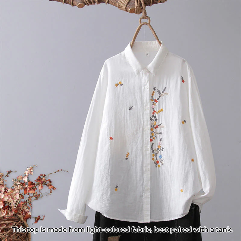 Camicia da donna in cotone a maniche lunghe con bottoni, motivo floreale a righe geometriche bianche, motivo Buddha Stones Fall - Image 14