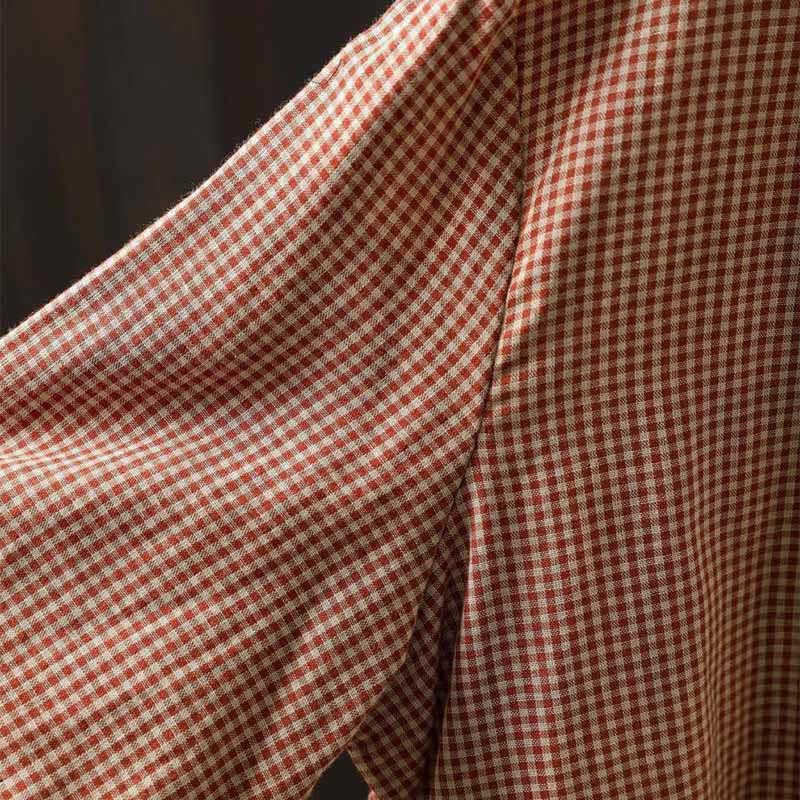 Camicia da donna in cotone a maniche lunghe con colletto a volant e bottoni a quadri piccoli Buddha Stones Fall - Image 10