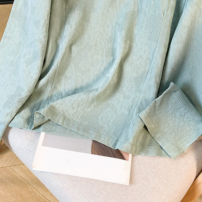 Camicia da donna in cotone a maniche lunghe con colletto alla coreana, bottoni cinesi e motivo a rana in jacquard Buddha Stones Commute - Image 10