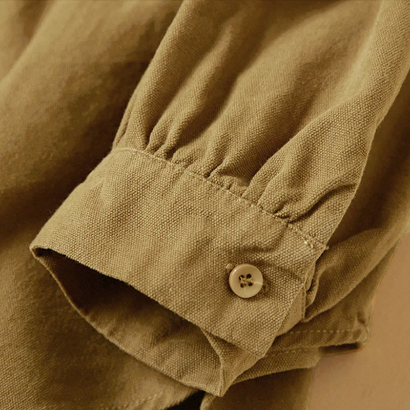 Camicia da donna in cotone a maniche lunghe con colletto rialzato e bottoni casual, motivo Buddha Stones - Image 12