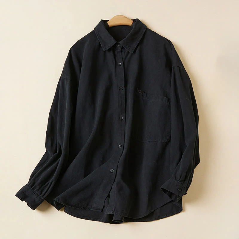Camicia da donna in cotone a maniche lunghe con colletto rialzato e bottoni casual, motivo Buddha Stones - Image 22