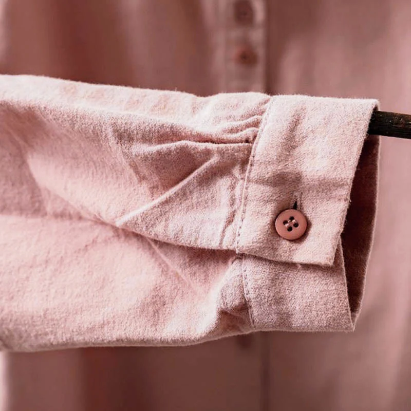 Camicia da donna in cotone a maniche lunghe con colletto rialzato e bottoni in tinta unita, Buddha Stones Fall - Image 14