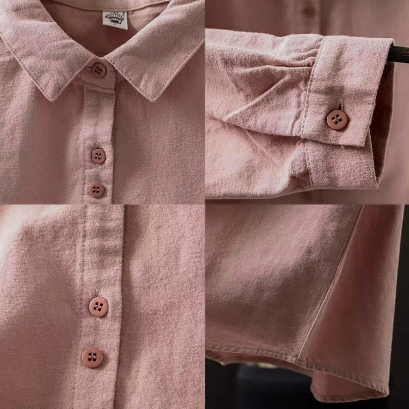 Camicia da donna in cotone a maniche lunghe con colletto rialzato e bottoni in tinta unita, Buddha Stones Fall - Image 17