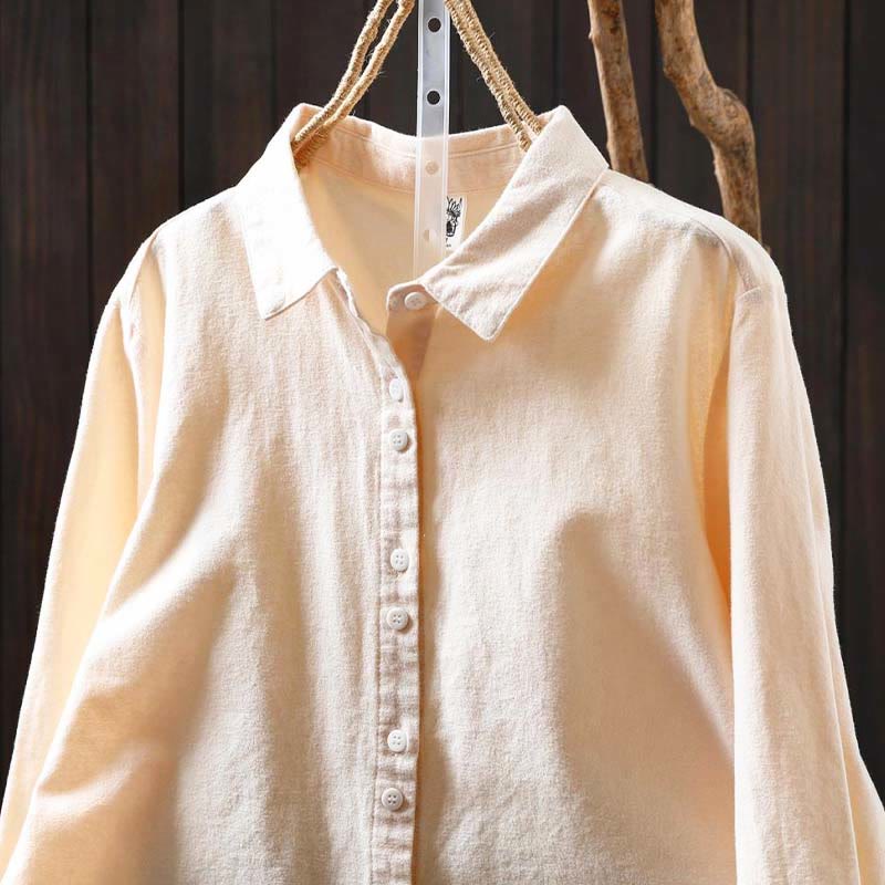 Camicia da donna in cotone a maniche lunghe con colletto rialzato e bottoni in tinta unita, Buddha Stones Fall - Image 2