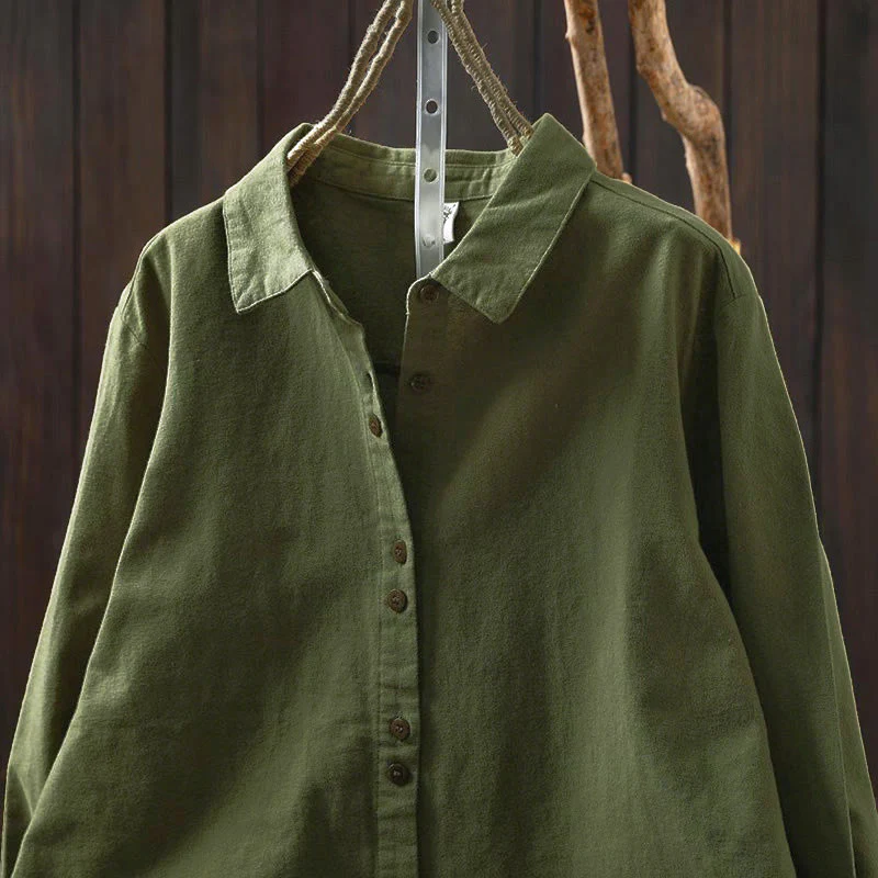 Camicia da donna in cotone a maniche lunghe con colletto rialzato e bottoni in tinta unita, Buddha Stones Fall - Image 24