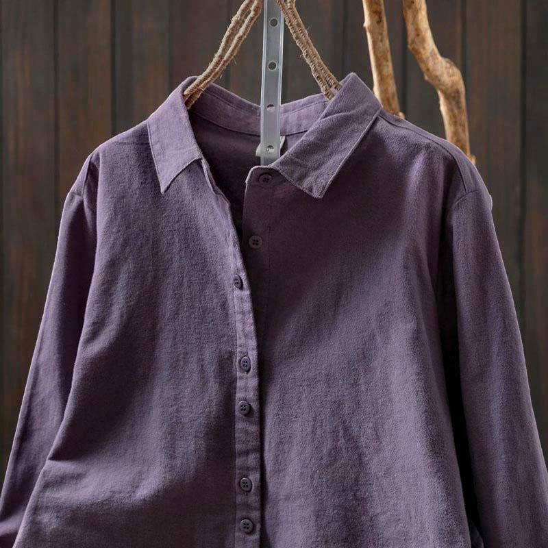 Camicia da donna in cotone a maniche lunghe con colletto rialzato e bottoni in tinta unita, Buddha Stones Fall - Image 30