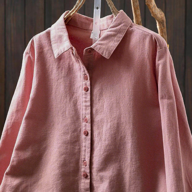 Camicia da donna in cotone a maniche lunghe con colletto rialzato e bottoni in tinta unita, Buddha Stones Fall - Image 6