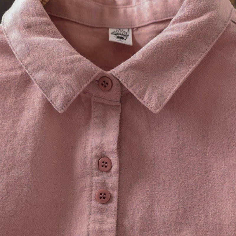 Camicia da donna in cotone a maniche lunghe con colletto rialzato e bottoni in tinta unita, Buddha Stones Fall - Image 7