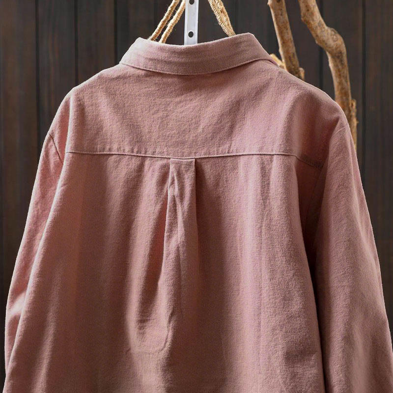 Camicia da donna in cotone a maniche lunghe con colletto rialzato e bottoni in tinta unita, Buddha Stones Fall - Image 9