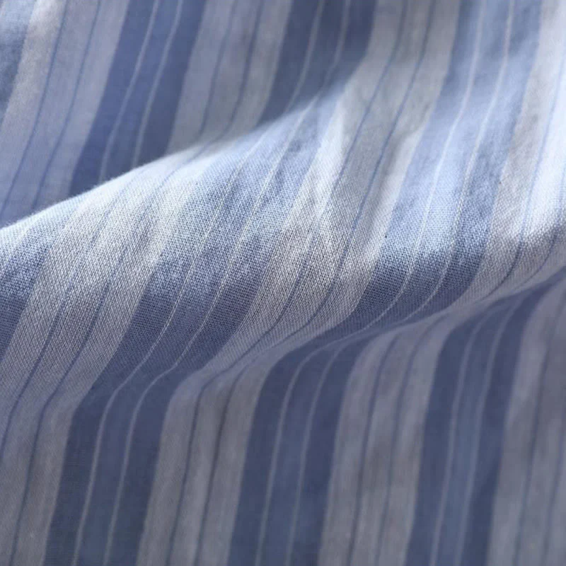 Camicia da donna in cotone a maniche lunghe con colletto rialzato e righe verticali autunnali Buddha Stones - Image 12