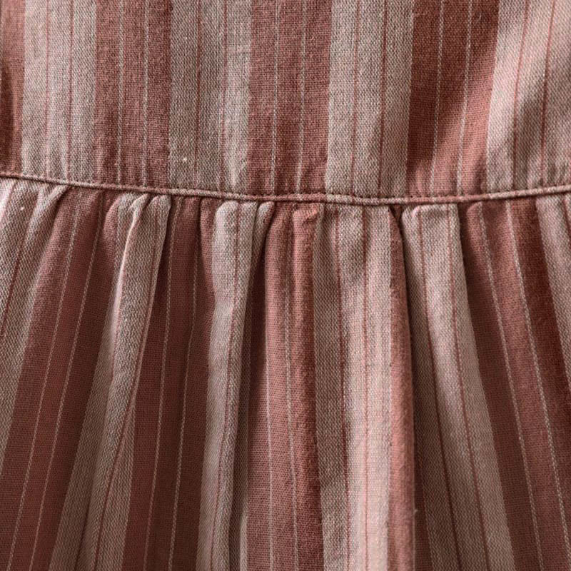 Camicia da donna in cotone a maniche lunghe con colletto rialzato e righe verticali autunnali Buddha Stones - Image 20