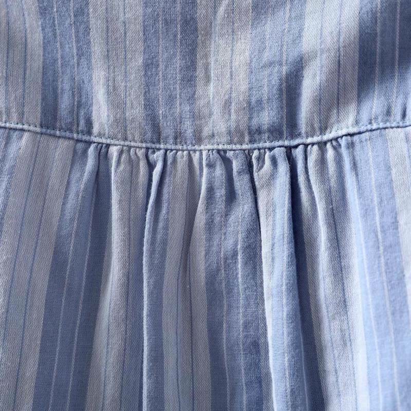 Camicia da donna in cotone a maniche lunghe con colletto rialzato e righe verticali autunnali Buddha Stones - Image 6