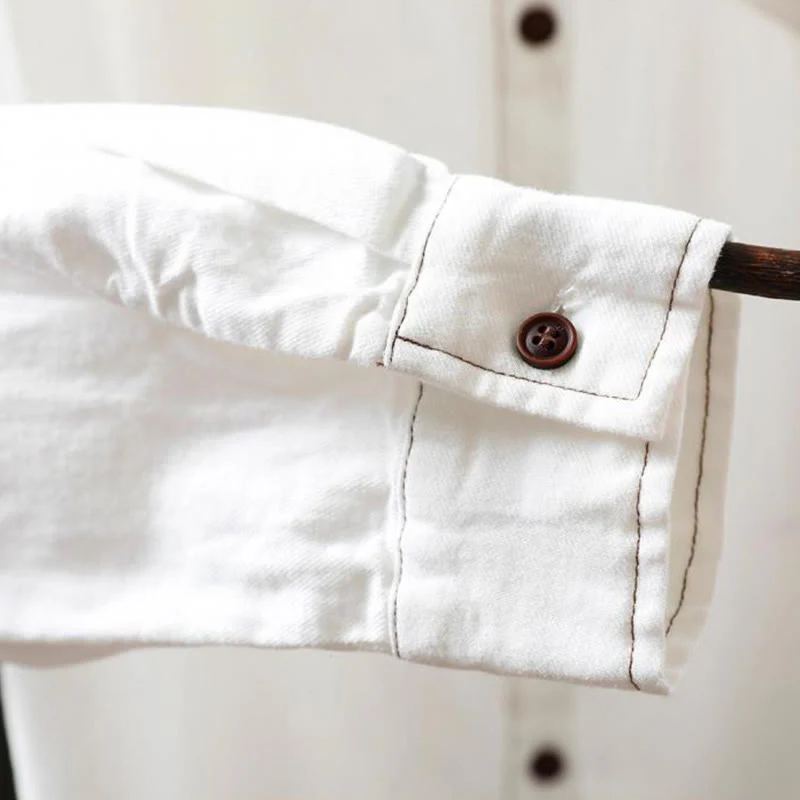 Camicia da donna in cotone a maniche lunghe con colletto rialzato, motivo Buddha Stones Fall Button Down Pocket Decor Design - Image 12