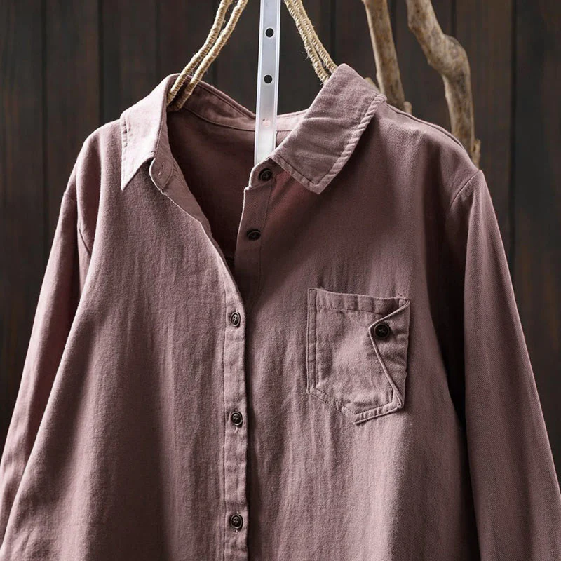 Camicia da donna in cotone a maniche lunghe con colletto rialzato, motivo Buddha Stones Fall Button Down Pocket Decor Design - Image 18