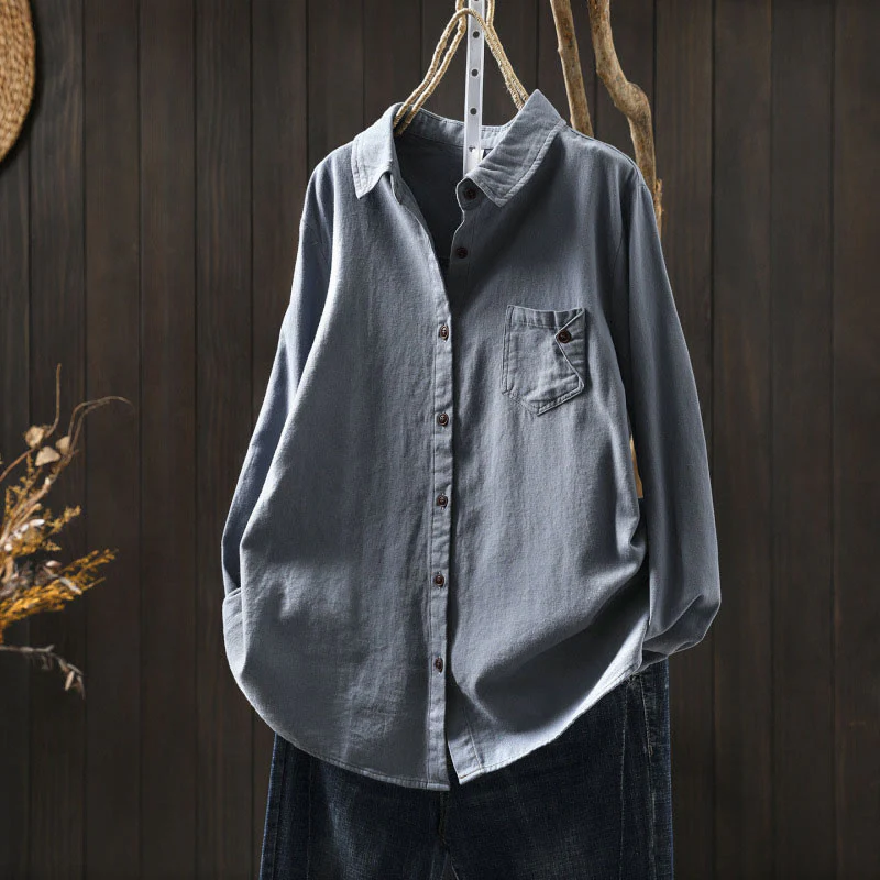 Camicia da donna in cotone a maniche lunghe con colletto rialzato, motivo Buddha Stones Fall Button Down Pocket Decor Design - Image 19