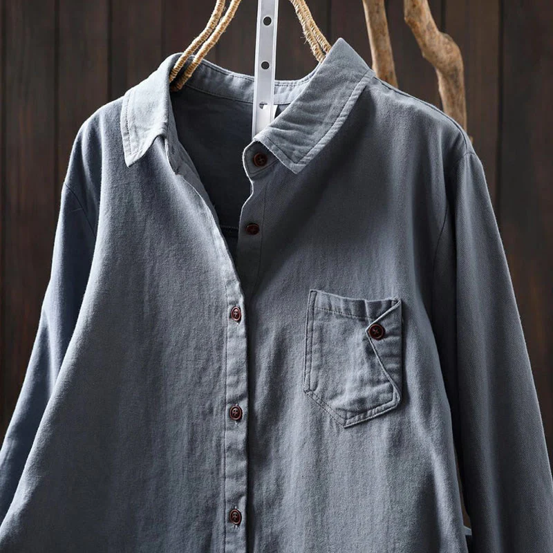 Camicia da donna in cotone a maniche lunghe con colletto rialzato, motivo Buddha Stones Fall Button Down Pocket Decor Design - Image 20
