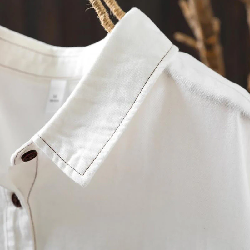 Camicia da donna in cotone a maniche lunghe con colletto rialzato, motivo Buddha Stones Fall Button Down Pocket Decor Design - Image 6