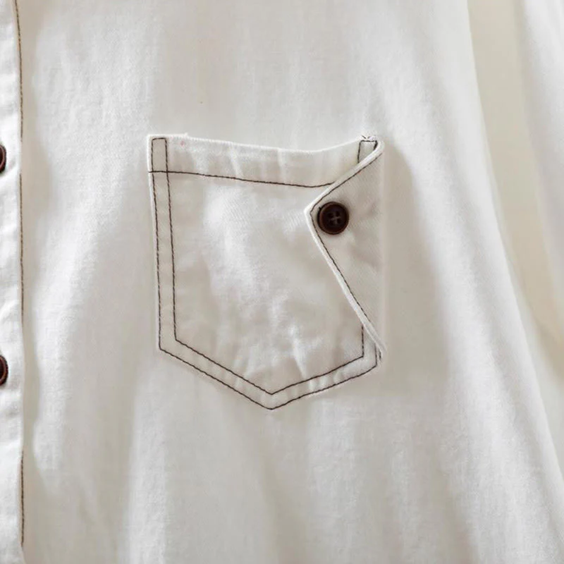 Camicia da donna in cotone a maniche lunghe con colletto rialzato, motivo Buddha Stones Fall Button Down Pocket Decor Design - Image 7