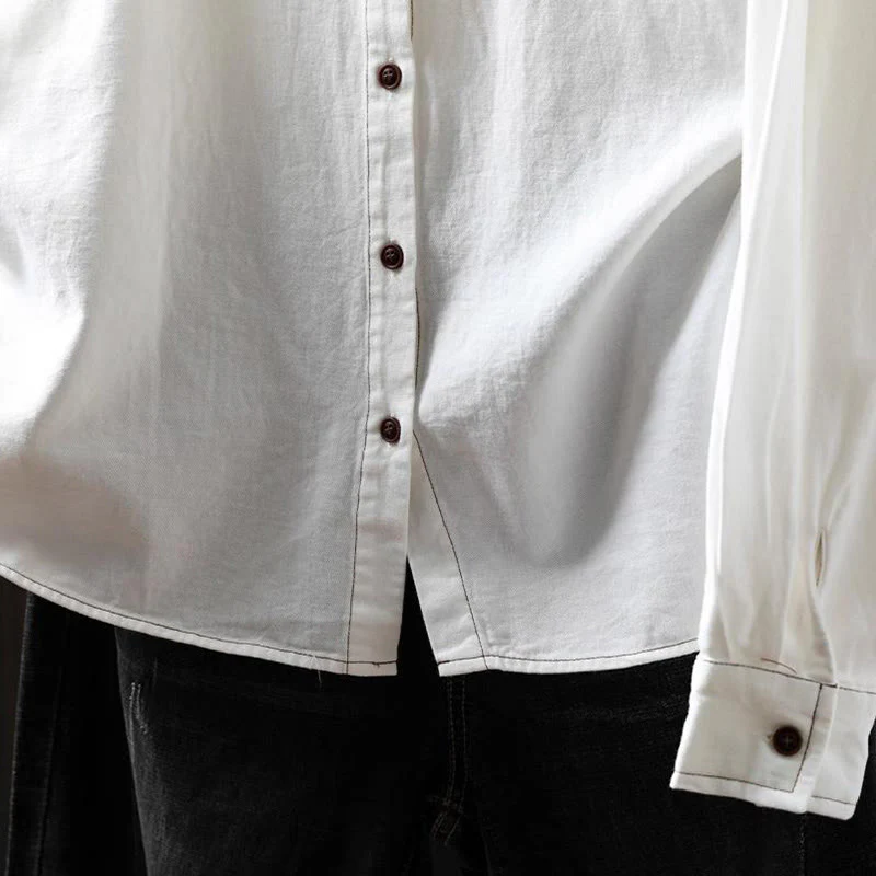 Camicia da donna in cotone a maniche lunghe con colletto rialzato, motivo Buddha Stones Fall Button Down Pocket Decor Design - Image 8