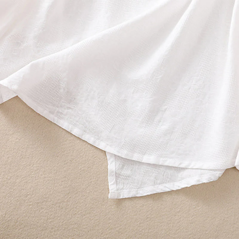 Camicia da donna in cotone a maniche lunghe con motivo a pieghe e orlo irregolare in jacquard Buddha Stones - Image 14