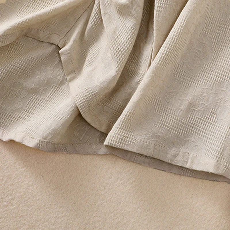 Camicia da donna in cotone a maniche lunghe con motivo a pieghe e orlo irregolare in jacquard Buddha Stones - Image 32
