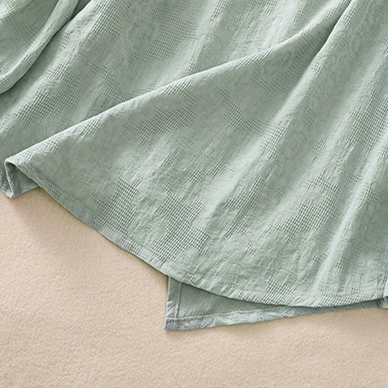 Camicia da donna in cotone a maniche lunghe con motivo a pieghe e orlo irregolare in jacquard Buddha Stones - Image 40