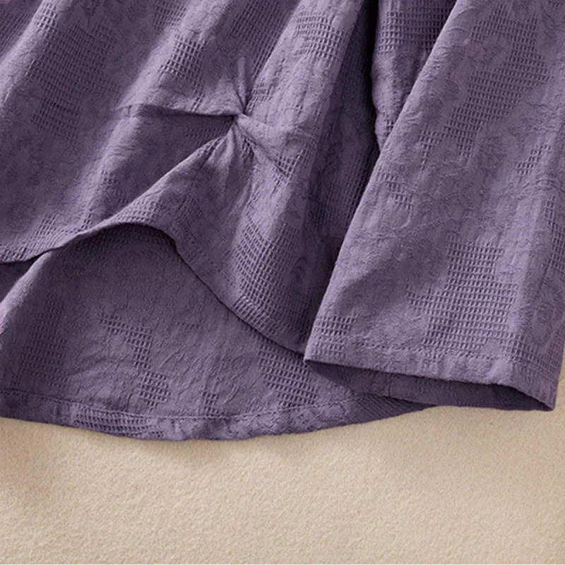 Camicia da donna in cotone a maniche lunghe con motivo a pieghe e orlo irregolare in jacquard Buddha Stones - Image 7