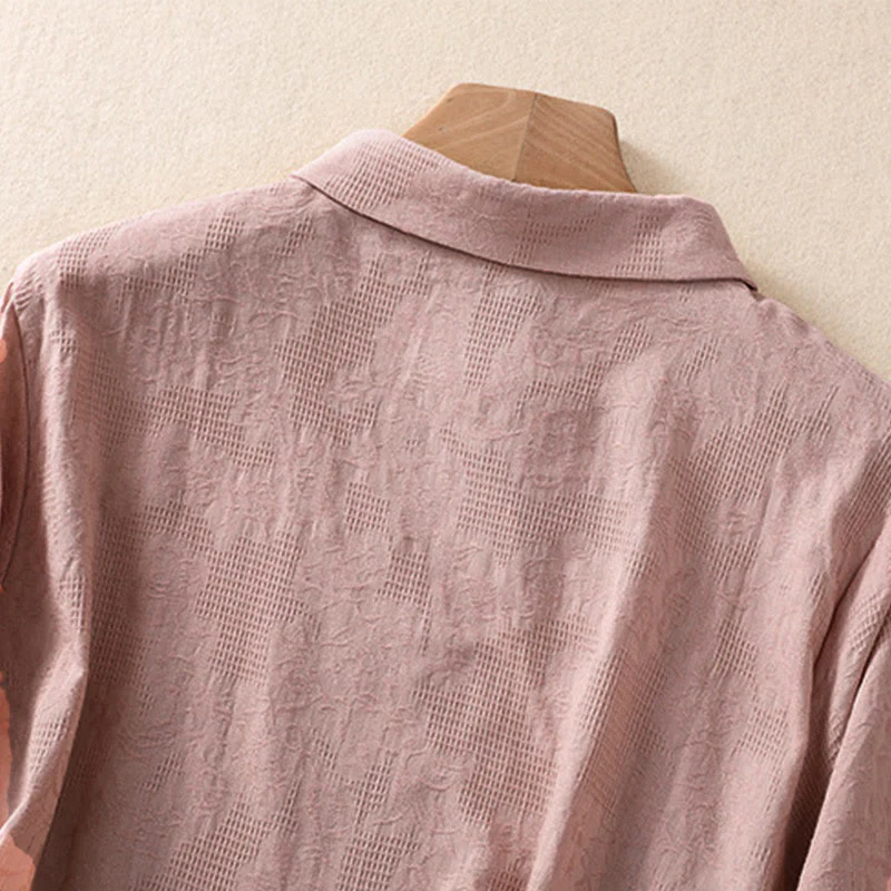 Camicia da donna in cotone a maniche lunghe con ricamo autunnale Buddha Stones, design asimmetrico, bottoni a rana - Image 18