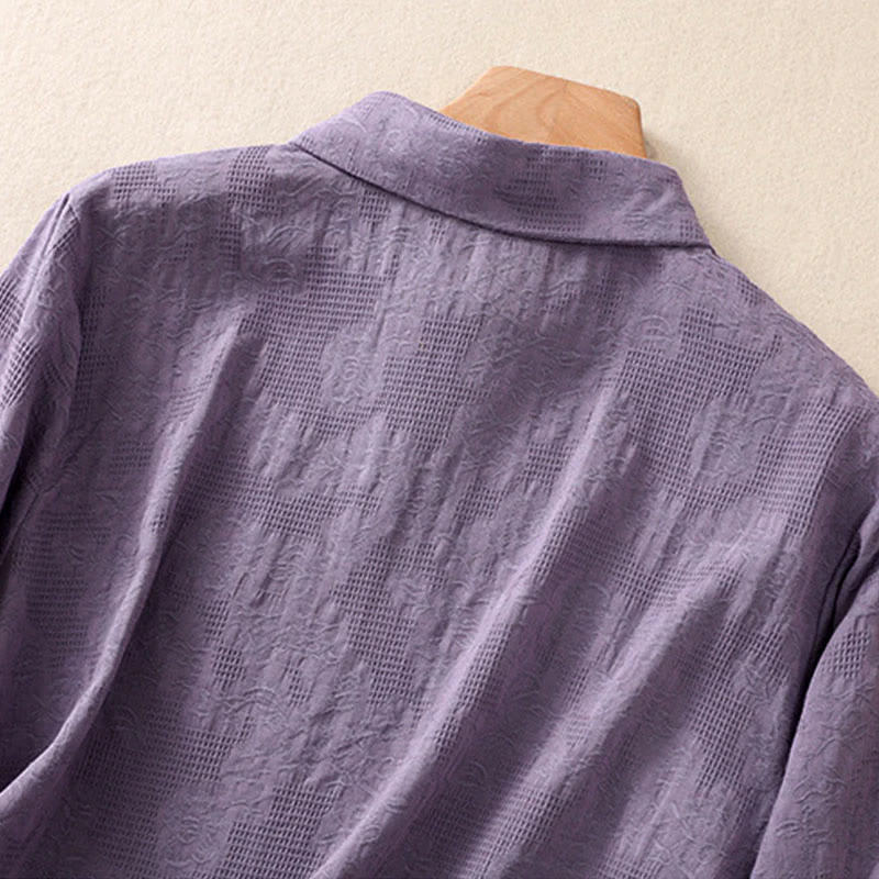 Camicia da donna in cotone a maniche lunghe con ricamo autunnale Buddha Stones, design asimmetrico, bottoni a rana - Image 35