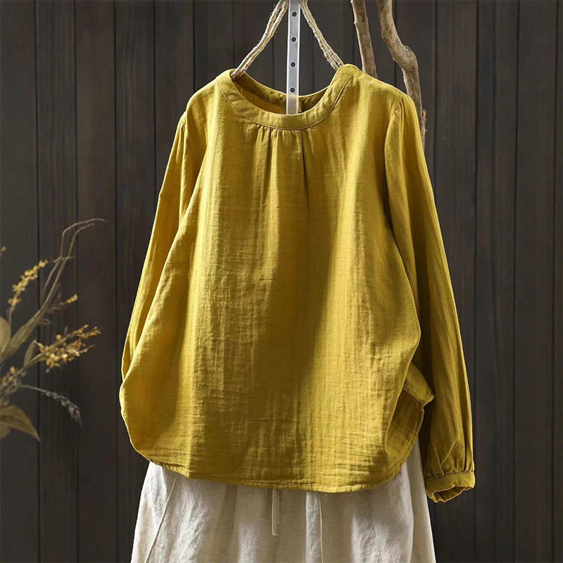 Camicia da donna in cotone a maniche lunghe con scollo rotondo e bottoni sul retro, motivo Buddha Stones Fall - Image 10