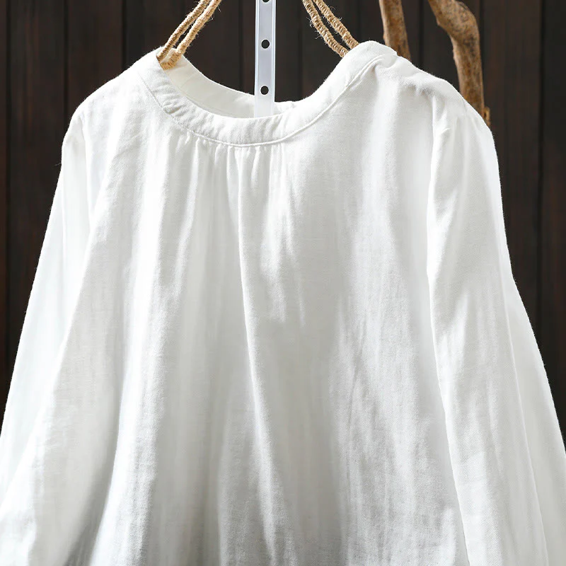 Camicia da donna in cotone a maniche lunghe con scollo rotondo e bottoni sul retro, motivo Buddha Stones Fall - Image 15